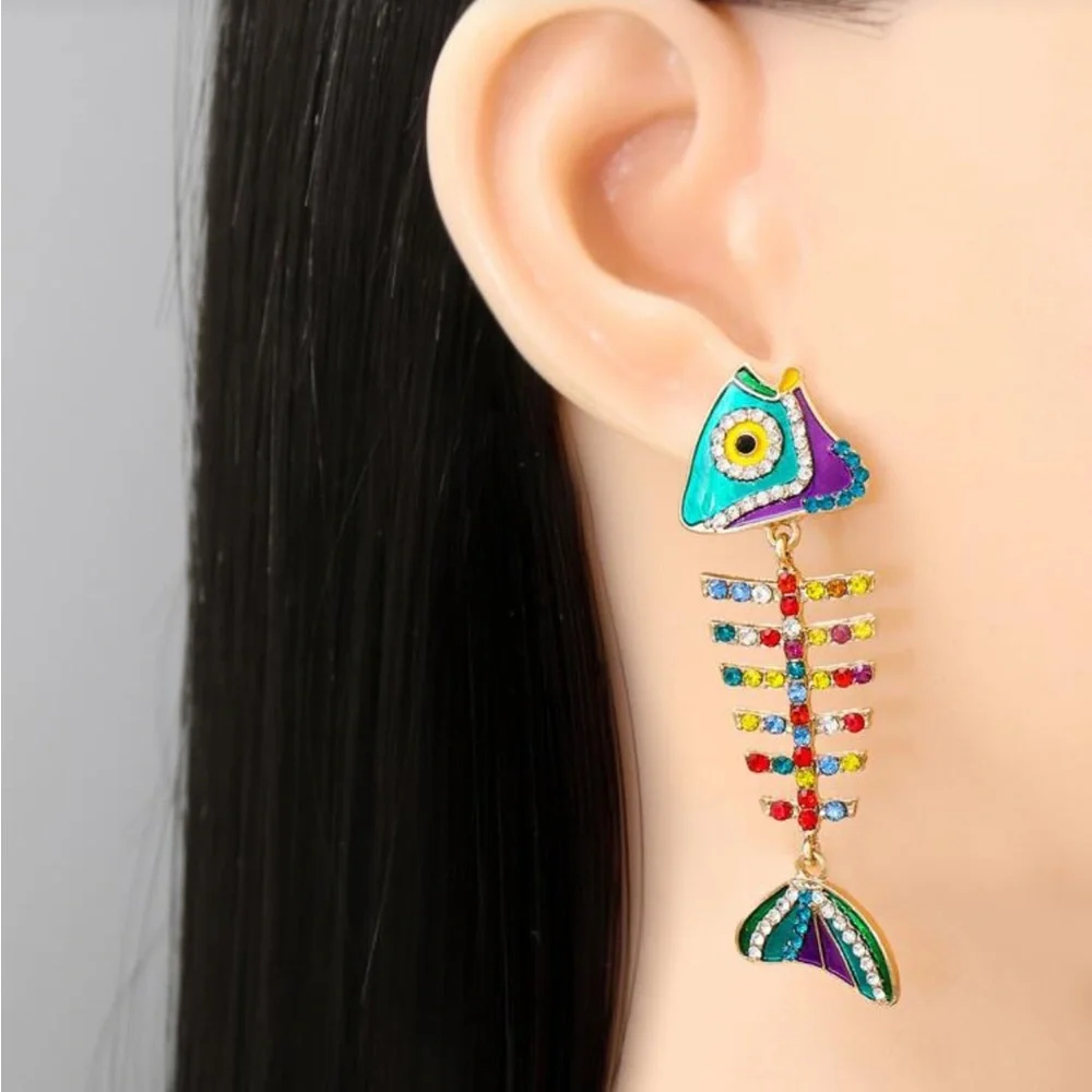 Colorful Fish Bone Earrings